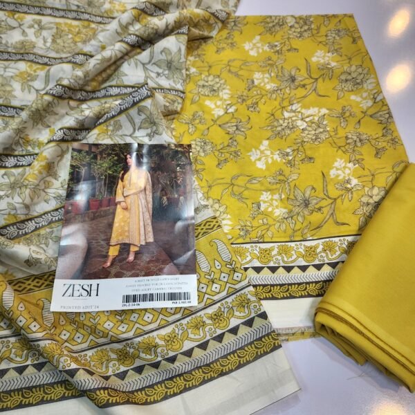 3 Piece Pure Lawn Suit Same Dupatta Zesh Brand 2024 - Image 4