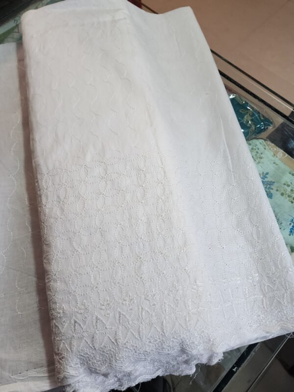 White Chikankari Border Trouser Fabric
