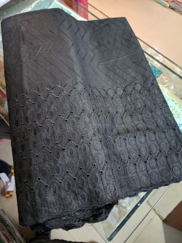 Black Chikankari Border Trouser Fabric