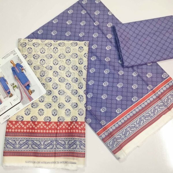 3 Piece Pure Lawn Suit Same Dupatta Safina Premium Lawn 2024