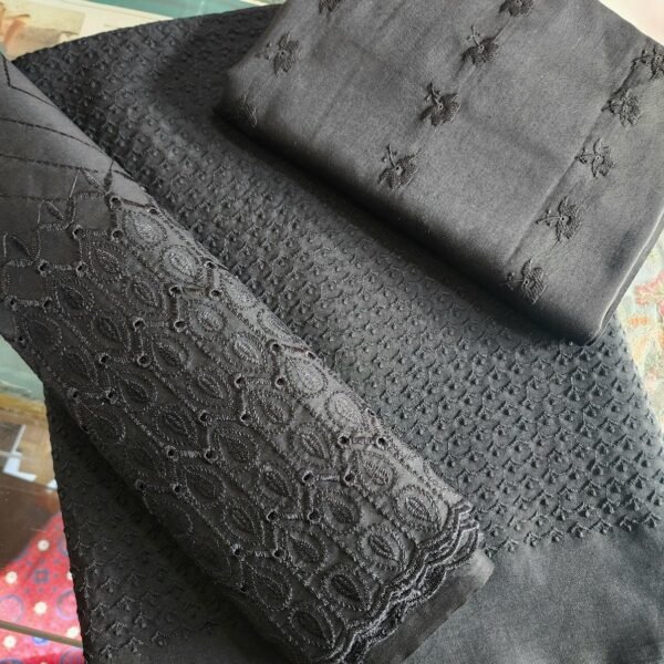 Chikankari 3 Piece Suit Black