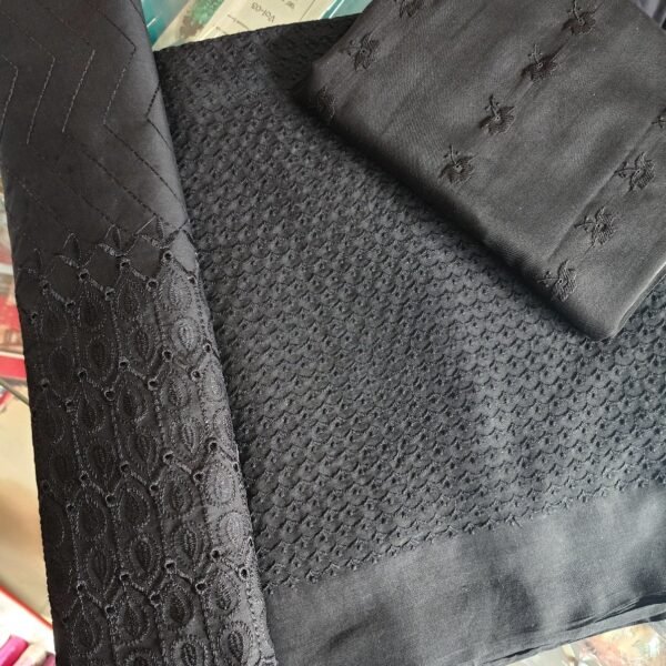 Chikankari 3 Piece Suit Black - Image 2