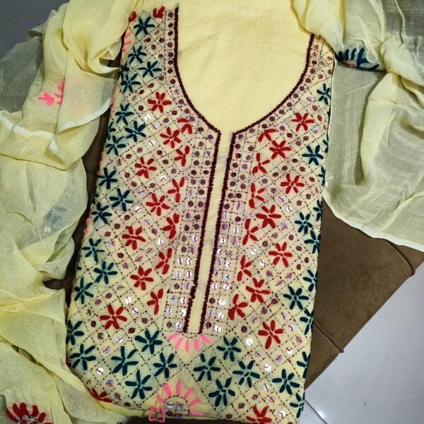 3 Piece lawn Handmade Phulkari Suit