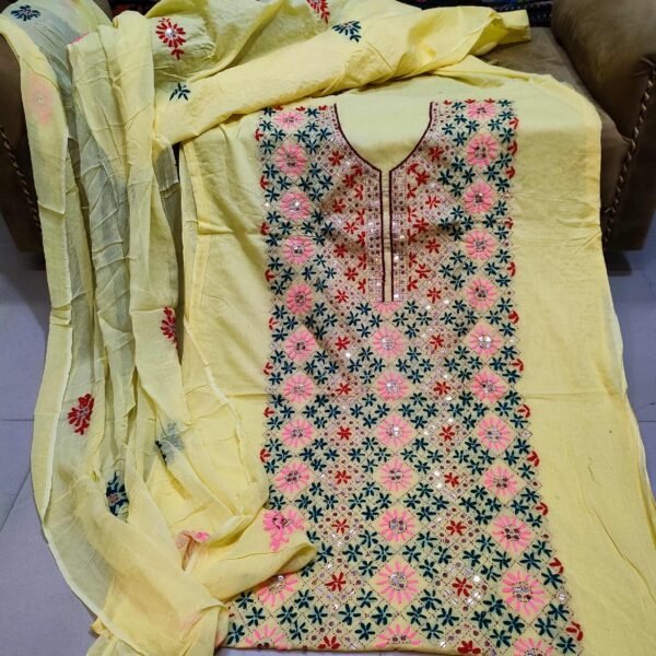 3 Piece lawn Handmade Phulkari Suit - Image 2