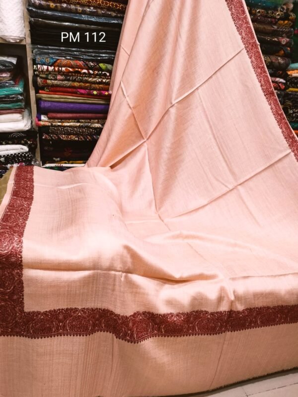 Pashmina Shawl Single Color 4 Side Border Embroidery - Image 2
