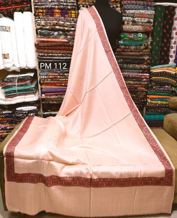 Pashmina Shawl Single Color 4 Side Border Embroidery - Image 3