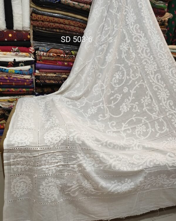 White Handmade Tarkashi Shadow Dupatta Shawl