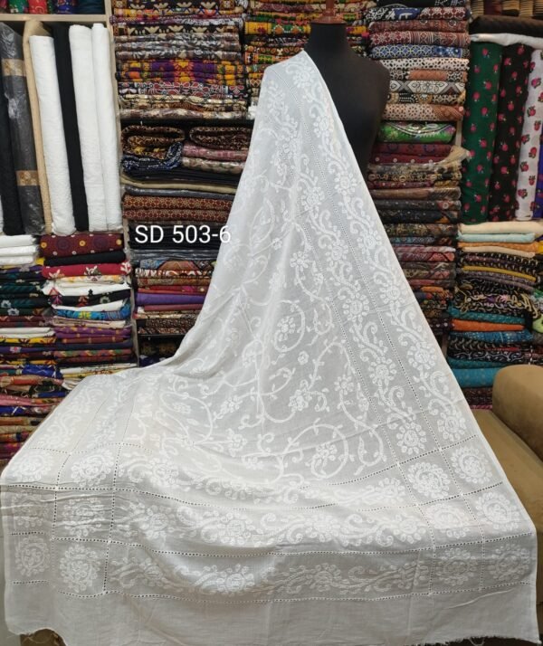 White Handmade Tarkashi Shadow Dupatta Shawl - Image 2