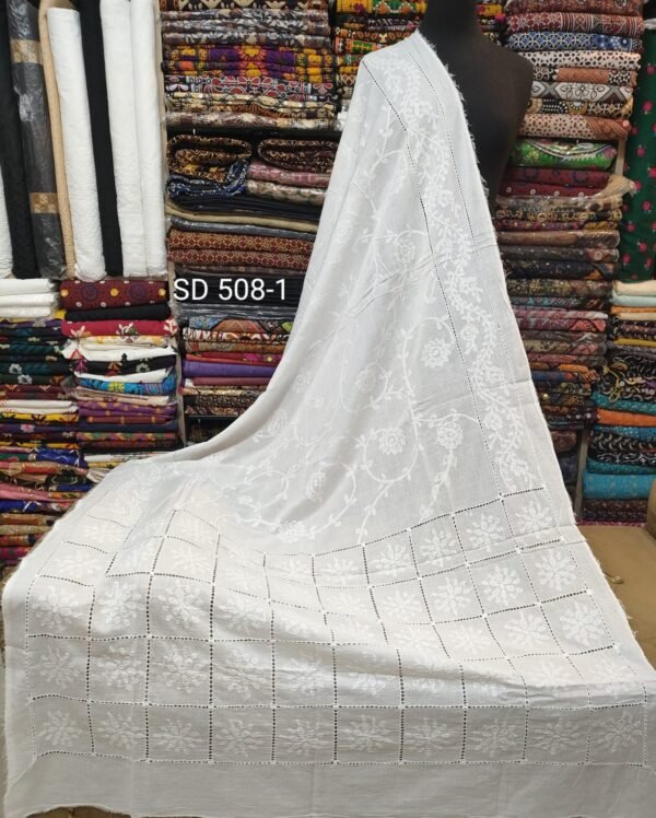 White Handmade Tarkashi Shadow Dupatta Shawl