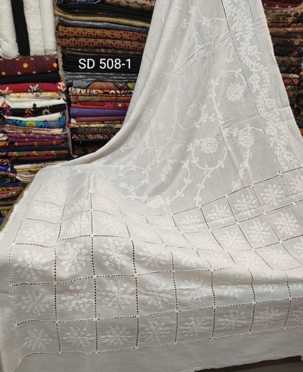 White Handmade Tarkashi Shadow Dupatta Shawl - Image 2