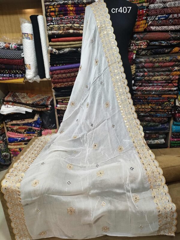 Crinkle Chiffon Fancy Embroidered Dupatta Dyeable - Image 2