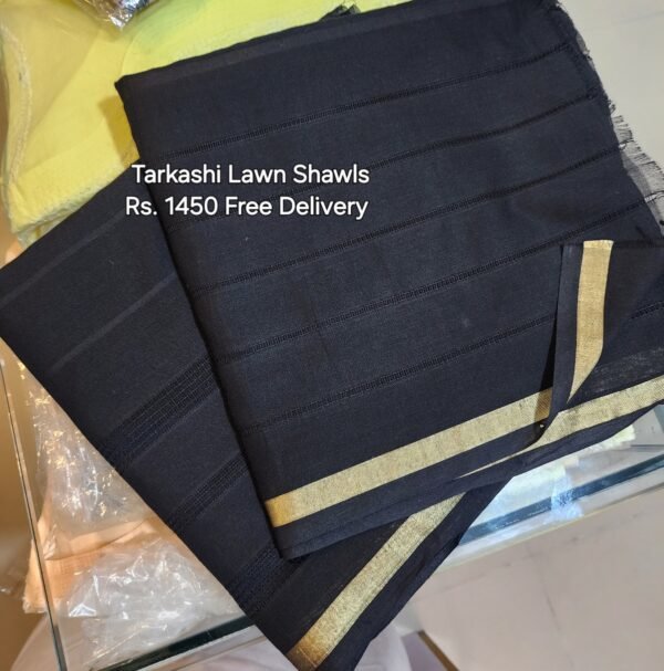 Black Pure Lawn Tarkashi Shawl - Image 3