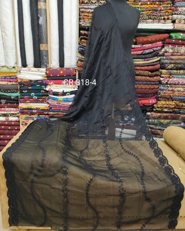 Crinkle Chiffon Cutwork Border Embroidered Dupatta - Image 2