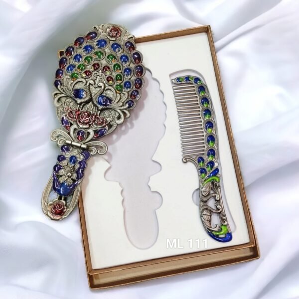 Large Metal Comb and Mirror Set 9 inches