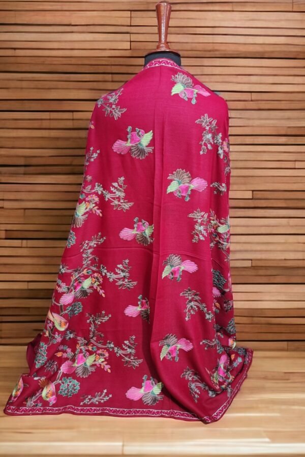 Peacock Embroidered Pashmina Needlework Shawl - Image 4