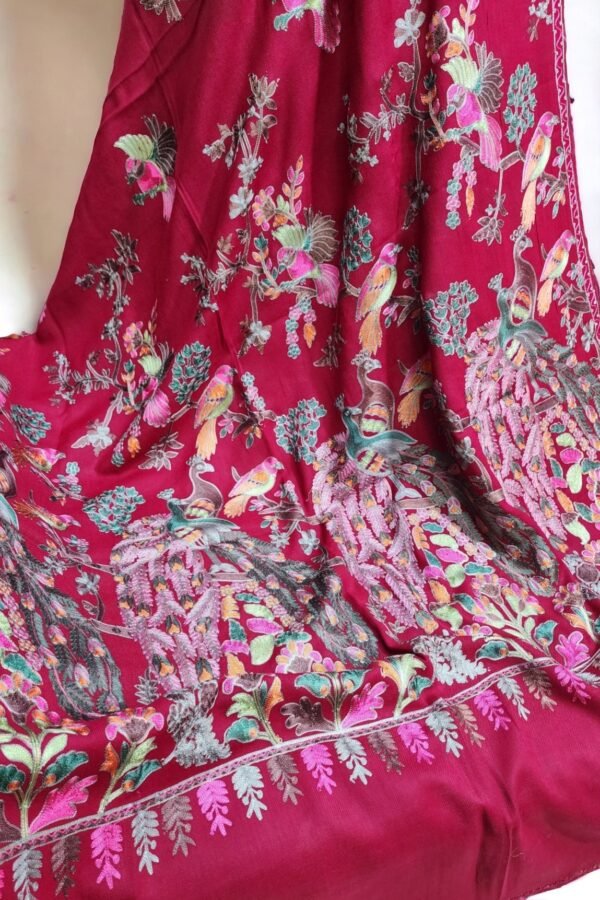 Peacock Embroidered Pashmina Needlework Shawl - Image 6