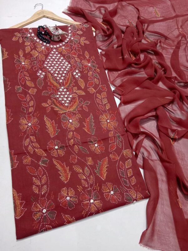 Handmade Suit 3 Piece Lawn Suit Chiffon Dupatta Gift For Her - Image 2