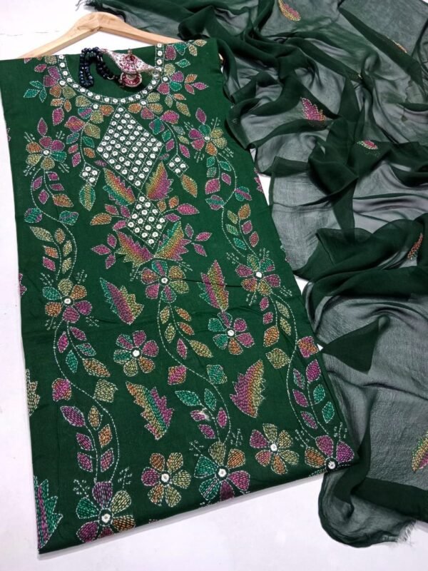 Handmade Suit 3 Piece Lawn Suit Chiffon Dupatta Gift For Her - Image 2