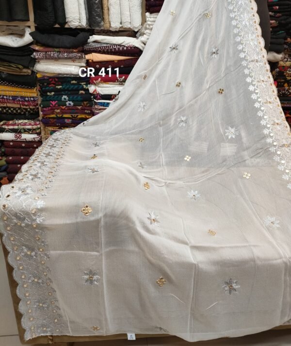 Crinkle Chiffon Fancy Embroidered Dupatta Dyeable - Image 2