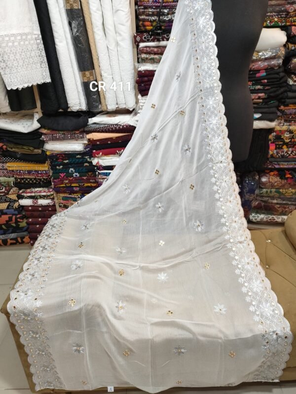 Crinkle Chiffon Fancy Embroidered Dupatta Dyeable - Image 3