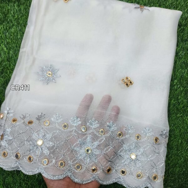 Crinkle Chiffon Fancy Embroidered Dupatta Dyeable