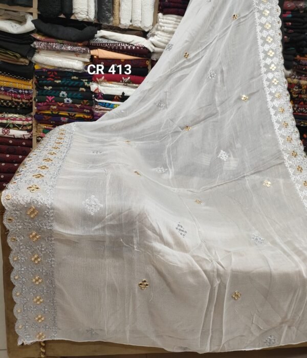 Crinkle Chiffon Fancy Embroidered Dupatta Dyeable - Image 2