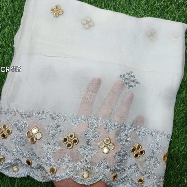 Crinkle Chiffon Fancy Embroidered Dupatta Dyeable