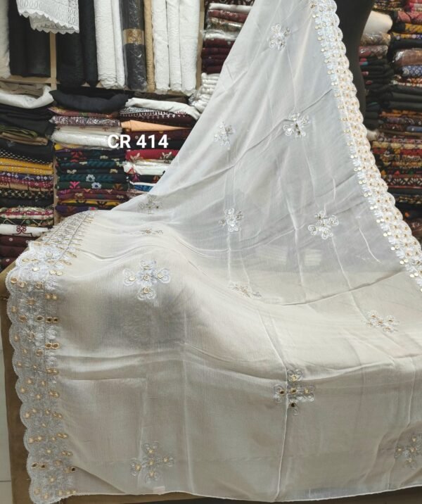 Crinkle Chiffon Fancy Embroidered Dupatta Dyeable - Image 3