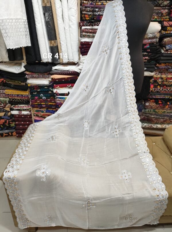 Crinkle Chiffon Fancy Embroidered Dupatta Dyeable - Image 2