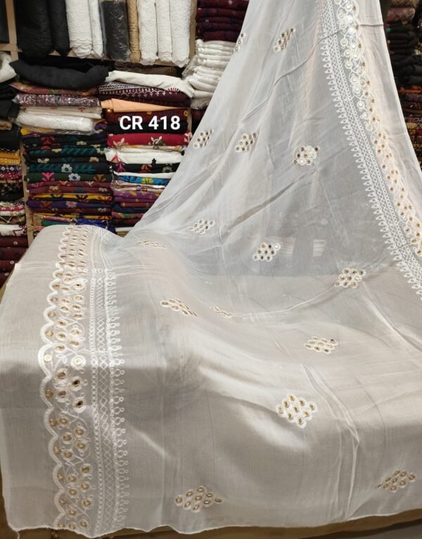 Crinkle Chiffon Fancy Embroidered Dupatta Dyeable - Image 2