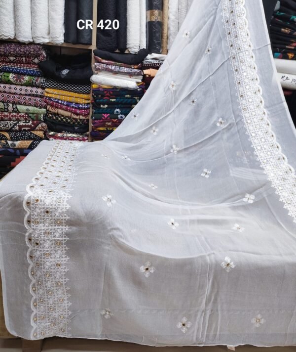 Crinkle Chiffon Fancy Embroidered Dupatta Dyeable - Image 3