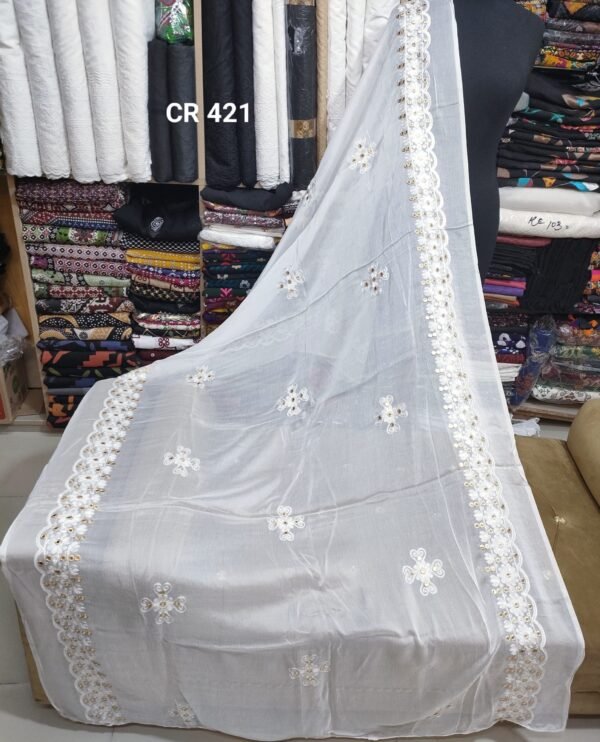 Crinkle Chiffon Fancy Embroidered Dupatta Dyeable - Image 3