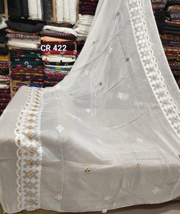 Crinkle Chiffon Fancy Embroidered Dupatta Dyeable - Image 2