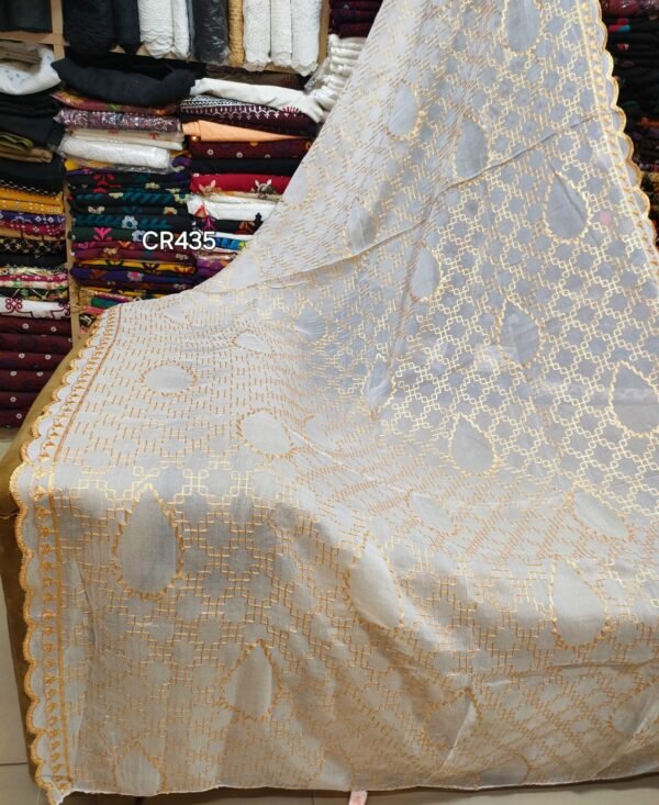 Crinkle Chiffon Fancy Embroidered Dupatta Dyeable - Image 2