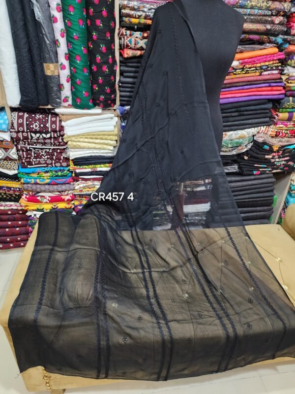 Black Crinkle Chiffon Embroidered Dupatta - Image 2