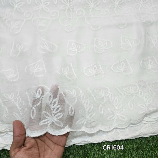 White Crinkle Chiffon Dyeable Embroidered Dupatta - Image 2