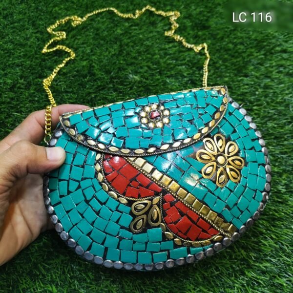 Large Handmade Metal Bag Stonework Antique Details