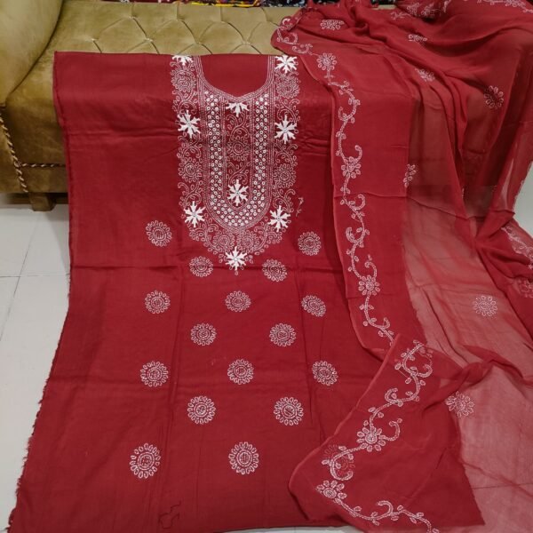 Handmade Suit 3 Piece Lawn Suit Chiffon Dupatta Gift For Her - Image 2