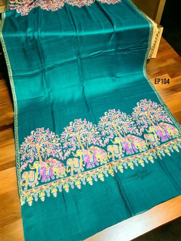 Pashmina shawl | Elephant Border Embroidery Fine Pashmina Shawl Perfect Gift Idea 2024 Design - Image 4