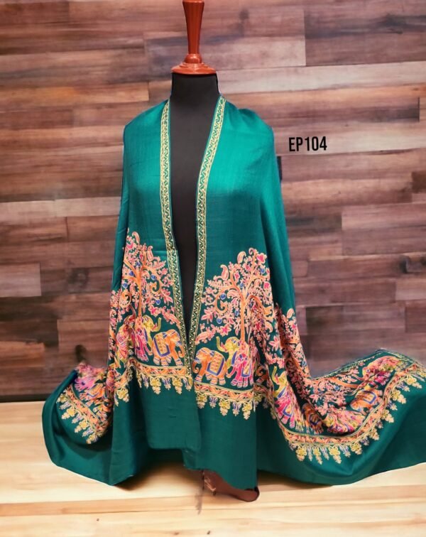 Pashmina shawl | Elephant Border Embroidery Fine Pashmina Shawl Perfect Gift Idea 2024 Design - Image 5