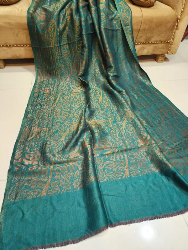 Moonlight Self Toosh Shawl Made in Kashmir Golden Moonlight Perfect Gift For Winters | Sea Green - Image 2