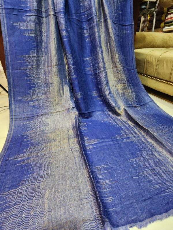 Moonlight Self Toosh Shawl Made in Kashmir Golden Moonlight Perfect Gift For Winters | Blue - Image 3