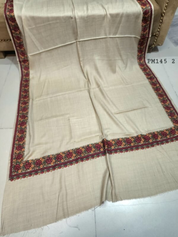 Border Pashmina Shawl | Beautiful Papermache Embroidery 4 Side Border - Image 3