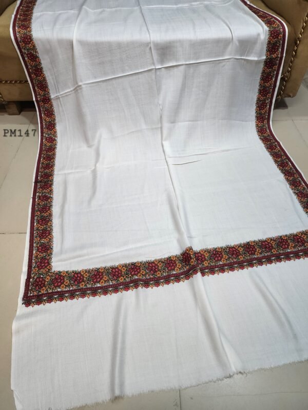 Border Pashmina Shawl | Beautiful Papermache Embroidery 4 Side Border - Image 3