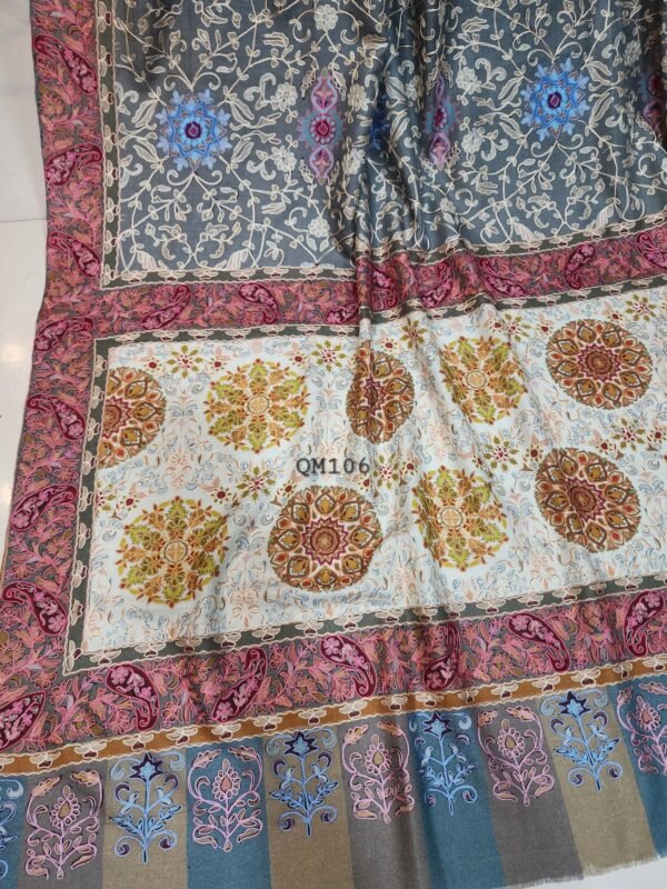 Qalamkar Shawl on Toosh Base | Made in Kashmir Multicolor Floral Design New Arrival Unique Gift 90*45 - Image 5