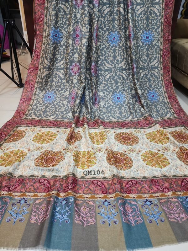 Qalamkar Shawl on Toosh Base | Made in Kashmir Multicolor Floral Design New Arrival Unique Gift 90*45 - Image 4