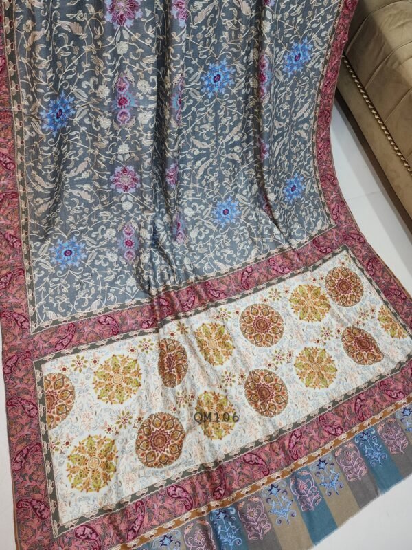 Qalamkar Shawl on Toosh Base | Made in Kashmir Multicolor Floral Design New Arrival Unique Gift 90*45 - Image 3