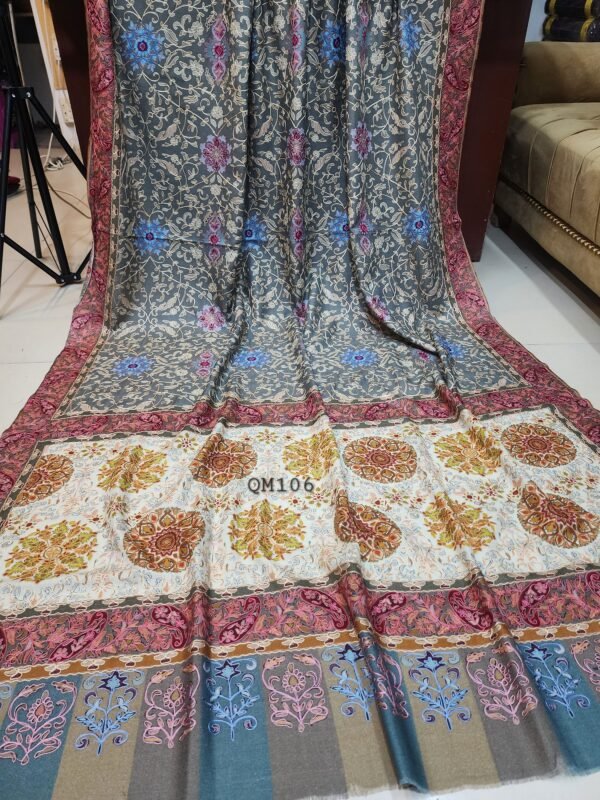 Qalamkar Shawl on Toosh Base | Made in Kashmir Multicolor Floral Design New Arrival Unique Gift 90*45 - Image 2