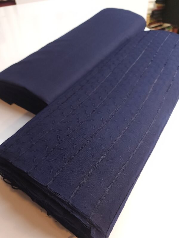 Self Design and Velvet Lining Suit Marina Suit 2 Pc | Perfect Winter Fabric 6 Yards | Navy Blue - Image 3