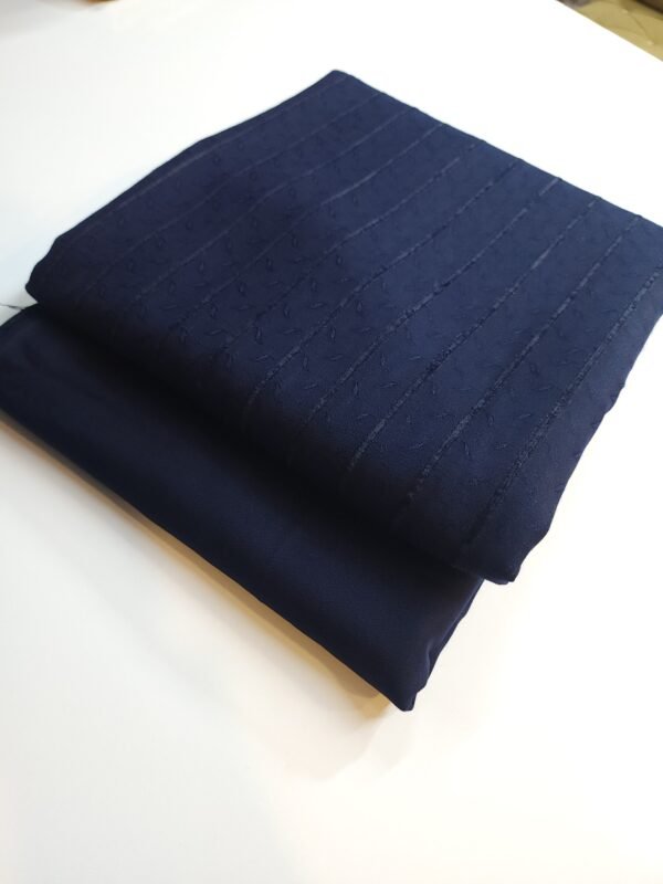 Self Design and Velvet Lining Suit Marina Suit 2 Pc | Perfect Winter Fabric 6 Yards | Navy Blue - Image 2